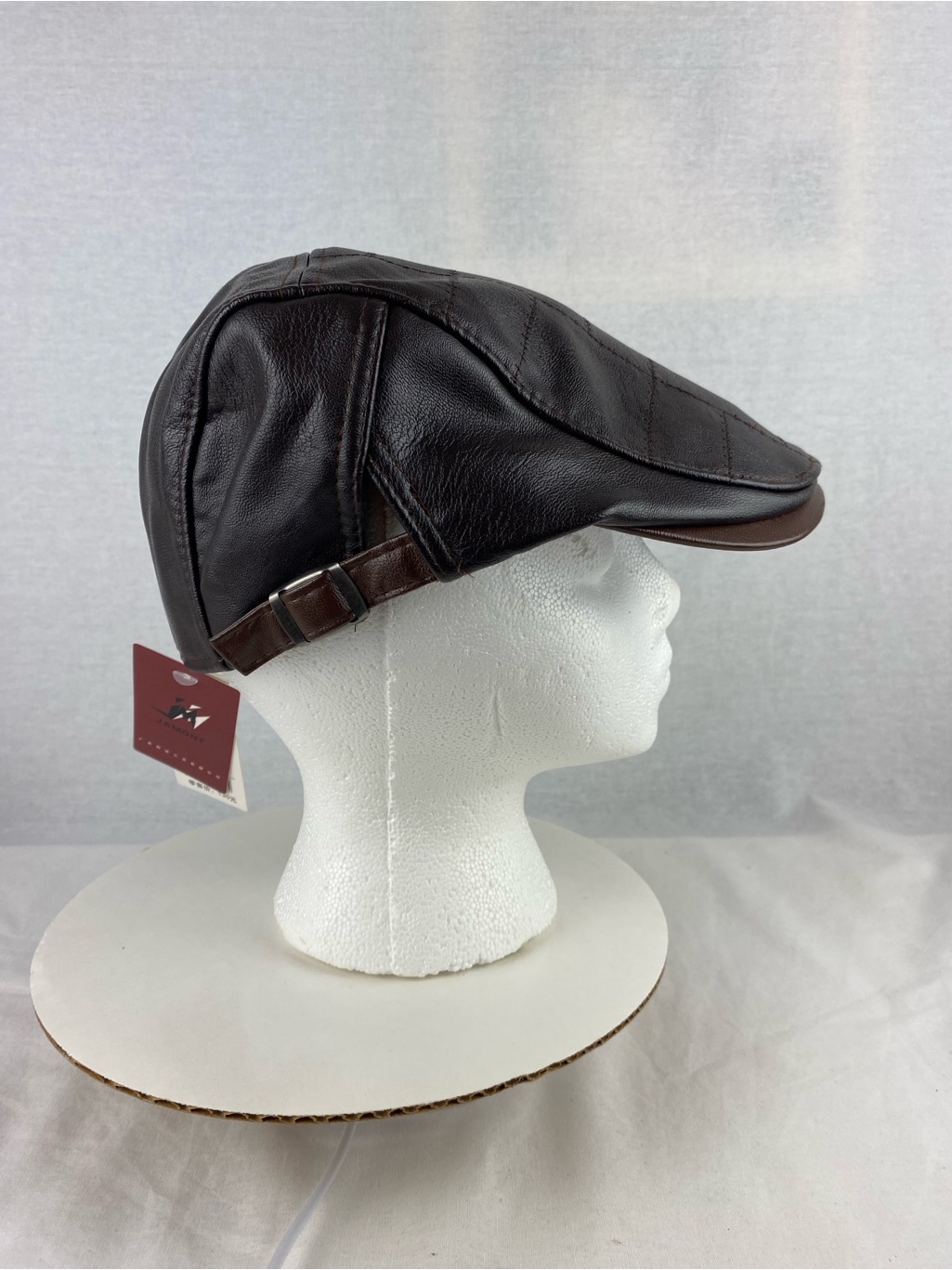 Dark Brown Leather Newsboy Cap